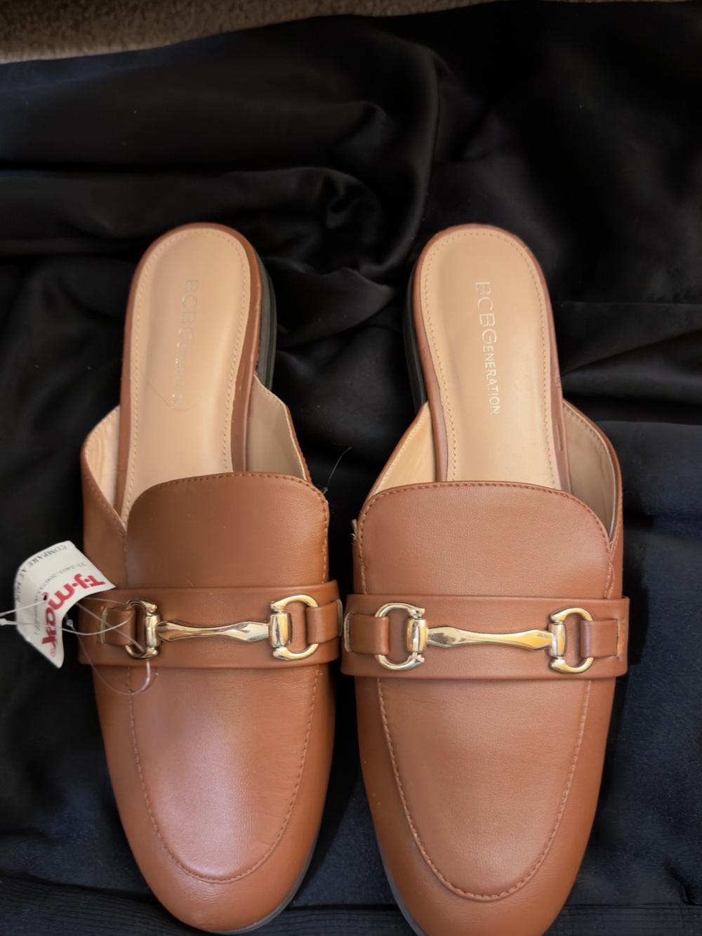 BCBGeneration Brown Leather Slip-On Mule Loafers with Gold Bit
